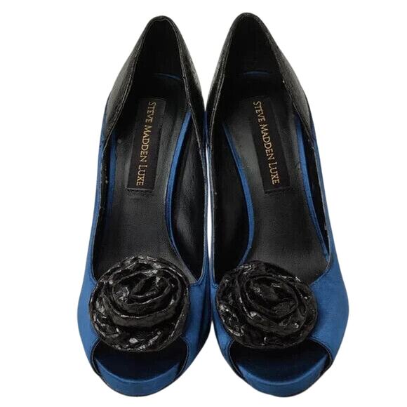 Y2K Steve Madden Blue Peep Toe Pumps Size 6 - Picture 2 of 6